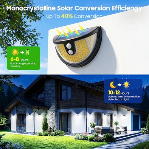 Solar Motion Sensor Lights Outdoor, 151 LED Super Bright Solar Lights 270° Angle,Wireless Security Wall Light with 2 Lighting Modes, IP65 Waterproof Solar Powered Fence Lights for Patio,Yard,Walkway - Thumbnail 6