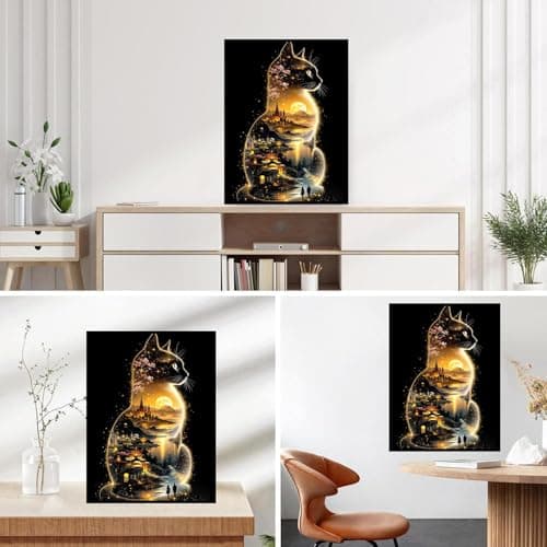 Lophomie Cat Diamond Art Kits for Adults, 5D DIY Cat Landscape Diamond Painting for Adults Beginners, Diamond Dots Kits Gem Arts Crafts for Home Wall Decor 12x16 Inch - Thumbnail 3