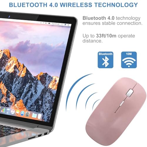 Bluetooth Wireless Mouse for MacBook Air Mac Pro Laptop Computer iPad Pad PC Laser Optical Rechargeable Mini Slim Silent Mouse Widely Used Desktop Hp iMac (Rose Gold) - Thumbnail 2