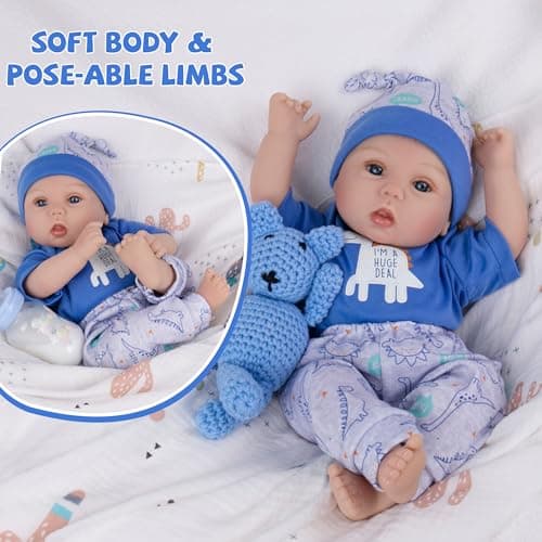 Milidool Lifelike Reborn Baby Dolls Boy - 18-Inch Baby Soft Body Realistic-Newborn Baby Dolls Cloth Body Real Life Baby Dolls with Toy Accessories for Kids Age 3 4 5 6 7 + - Thumbnail 2