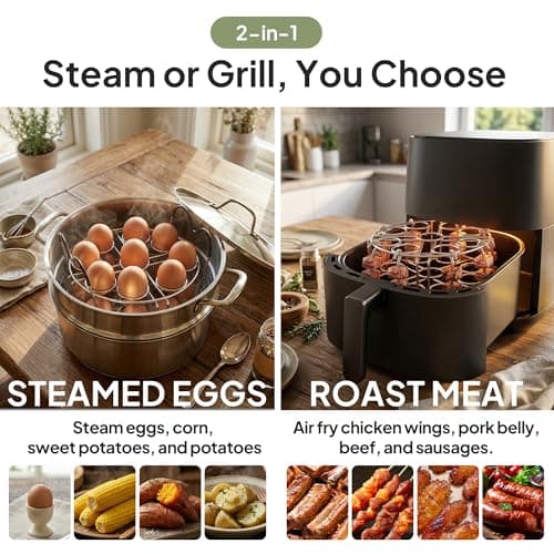 Stackable Egg Steamer Rack Holds 18 Eggs with Handles, Stainless Steel Instant Pot Trivet Fits 6qt/8qt Pressure Cooker, 2-in-1 with Skewers for Grilling - Thumbnail 2