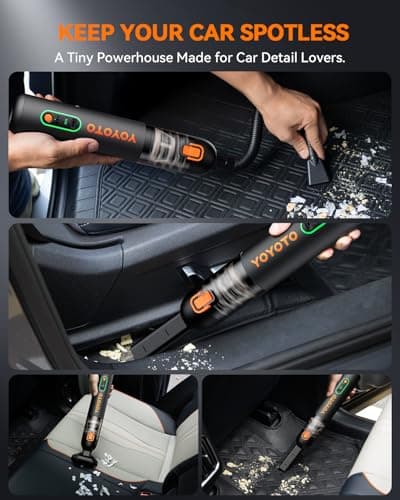 yoyoto Car Vacuum, Handheld Vacuum Cordless with 21000Pa Powerful Suction & 3 Modes, 4-in-1 Portable Hand Held Mini Vacuum Cleaner Rechargeable, Ultra Light for Car Home Office (Black) - Thumbnail 6