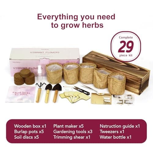 Herbsy 5 Indoor Flower Growing Kit, Complete Planting Starter Set with Sunflower, Zinnia, Marigold, Cosmos, Cornflower Seeds, Unique Birthday and Christmas Gifts for Women, Men, Plant Lovers - Thumbnail 3