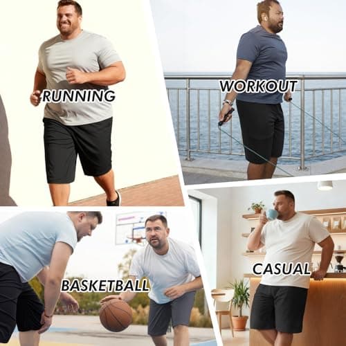 BOOJO Men's Big and Tall Athletic Shorts - Quick Dry Black Basketball Shorts with Pockets for Workout RunningActivewear（S-6XL） - Thumbnail 2