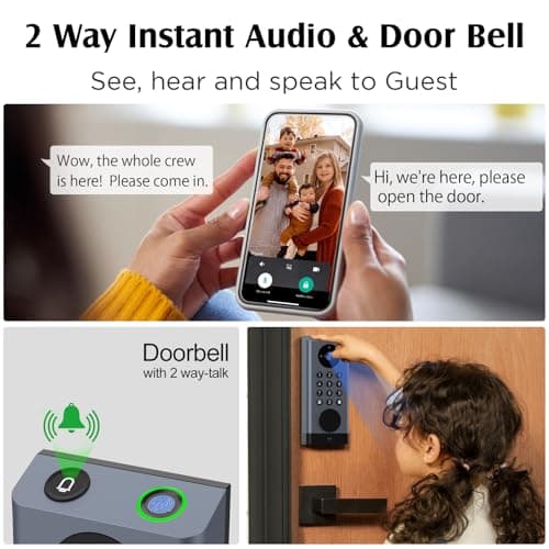 Smart Lock with Camera & Video Doorbell eLinksmart Keyless Entry Deadbolt with PIR Motion Detection, Built-in WiFi No Hub, Fingerprint Keypad Tuya App Alexa, 365-Day Battery, for Front Door - Thumbnail 3
