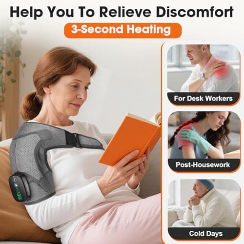 Cordless Shoulder Heating Pad, Shoulder Massager for Pain Relief Deep Tissue, Heated Shoulder Wrap with Massage, Heated Shoulder Brace for Rotator Cuff(Gray) - Thumbnail 2