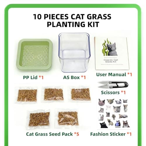 Hydroponic Cat Grass Kit with 5 Pack Non GMO Seeds & Scissors – Small Size for Frequent Fresh Batches, Grow up to 5 Times, Easy 3-Step Setup, Gifts for Cat Lovers (Food-Safe PP&AS, 7-Day Growth) - Thumbnail 3