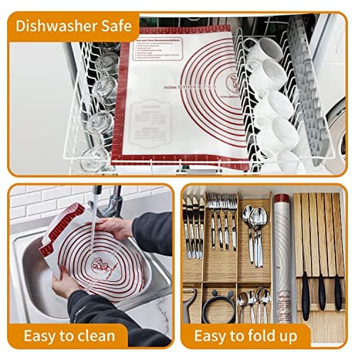 Silicone Baking Mat, Non Stick Pastry Mat Sheet for Dough Rolling, Nonslip Fondant/Pie Crust Mat, Counter Mat Oven Liner Mat for Making Cookies Macarons Bread Baking Supplies Extra Large 26 x 16 Inch - Thumbnail 6