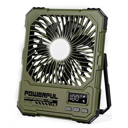NAOIY Portable Fan, Camping Fan, 20000mAh 6-Inch 18-85H Rechargeable Ultra Thin Foldable with Built-in Power Bank, LED Light, Remote Control, Hook for Outdoor Camping Tent RV Travel (Green) - Image 1