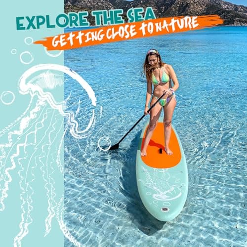 DAKUWAR Paddle Board 10'6''x33''x6'' Inflatable Stand Up Paddle Boards with SUP Accessories Ultra-Light Paddleboard Non-Slip Comfort Deck for Adults & Youth of All Skill Levels (Green and Orange) - Thumbnail 6
