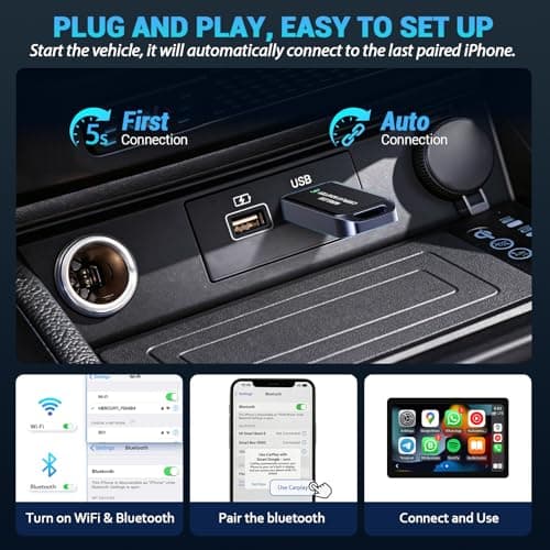 Wireless CarPlay Adapter for iPhone, 2026 Upgraded Mini Design & Plug and Play & 5s Auto Stable Connection Converts Wired Connections to Wireless Compatible for iPhone 6+ (iOS 10+) & 2016+ Car - Thumbnail 3