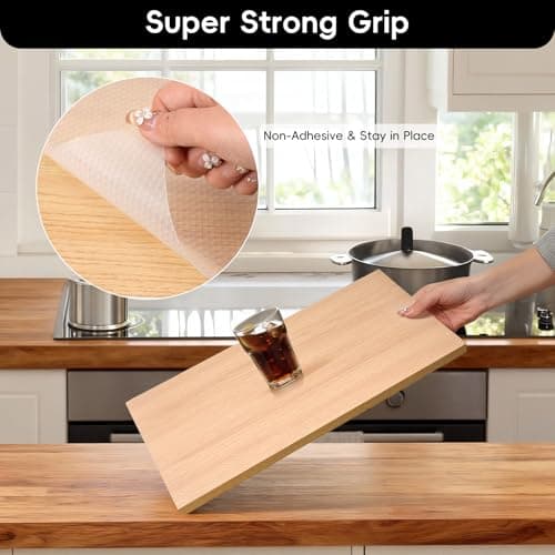 Shelf Liner Non Slip for Refrigerator, Clear Fridge Liner Non Adhesive, Waterproof Drawer & Cabinet Liner for Kitchen Shelves, Decorative Cupboard Dresser Mats,12 in X 10 Ft - Thumbnail 2