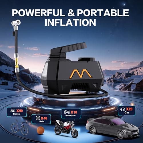 Tire Inflator Portable Air Compressor, Air Pump for Car Tires, 12V DC-Powered Auto Pump with Digital Pressure Gauge, Emergency LED Light - Car Accessories for Car, Motorcycles, Bicycle, Ball, Balloons - Thumbnail 2