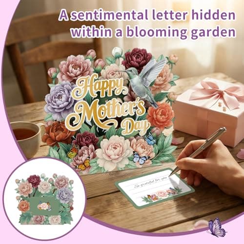 DISJOURNEY 3D Pop Up Mothers Day Card - 5-Layer Happy Mothers Day Vintage Burgundy & Pink Peony Flower Bouquet Card - Handmade Pop Up Gift for Best Mom Grandma Wife - Includes Envelope & Note Card - Thumbnail 5