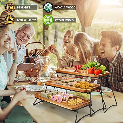 3 Tier Cupcake Stand and Towers Large Serving Tray for Party Acacia Wooden Dessert Table Display Set Decorative Tray Tiered Tray Decor Small Chees Charcuterie Boards Rustic Wood Serving Platters Trays - Thumbnail 2