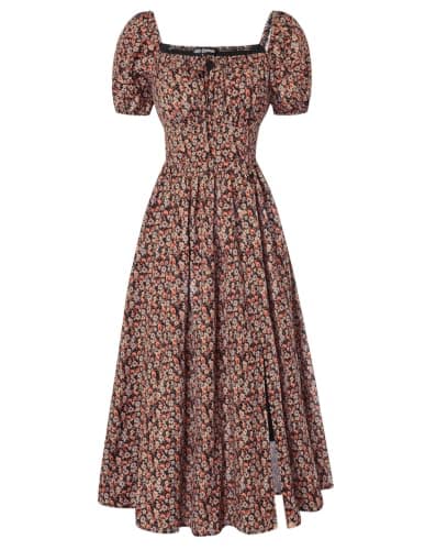 Scarlet Darkness Women's Floral Corset Dress with Split 2026 Summer Spring Square Neck Midi Milkmaid Dresses Black Orange Ditsy Floral S - Image 1
