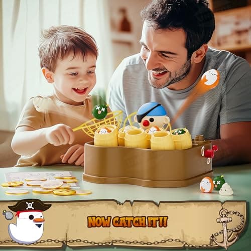 UNEEDE Pirate Bounce and Catch Game, Pop Up Pirate Toy with Shark, Bomb, and Poop Launchers, Interactive Board Game for Kids with Reward System, Perfect for Boys & Girls - Thumbnail 3