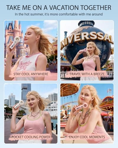 Tendiren Portable Handheld Misting Fan, Rechargeable Personal Mini Fan with Mist, 4 Speed Turbo Powerful Cooling Fans with Water Spray Tank for Travel, Home, Office, Outdoor, Camping, Beach (White) - Thumbnail 6