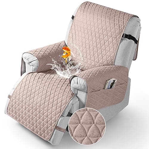 TAOCOCO 100% Waterproof Recliner Chair Covers, Non Slip Recliner Covers that Stay in Place, One-Piece Washable Reclining Chair Cover with Elastic Straps, Peach, Fits 30" Seat Width