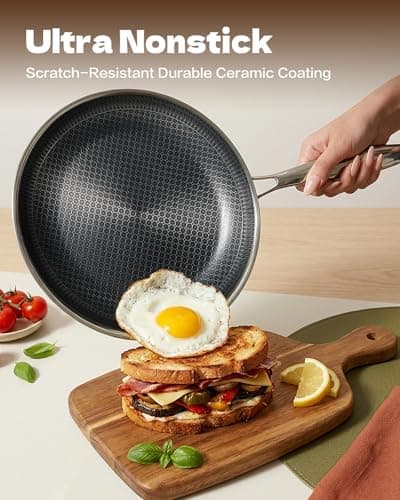 USELUCK 15 Piece Pots and Pans Set, Nonstick Tri-Ply Stainless Steel Cookware Set, Oven Safe, PFOA/PTFE Free, Dishwasher Safe, Compatible with All Cooktops - Thumbnail 6