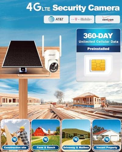 4G LTE Solar Panel Cameras Wireless Outdoor, No WiFi Cellular Security Camera, 4MP HD Anti-Fog lens,AOV+PIR Duo-Mode,24/7 Recording, 360°Pan Tilt,AI Tracking,with 64GB SD and 360-Day unlimited data - Thumbnail 2