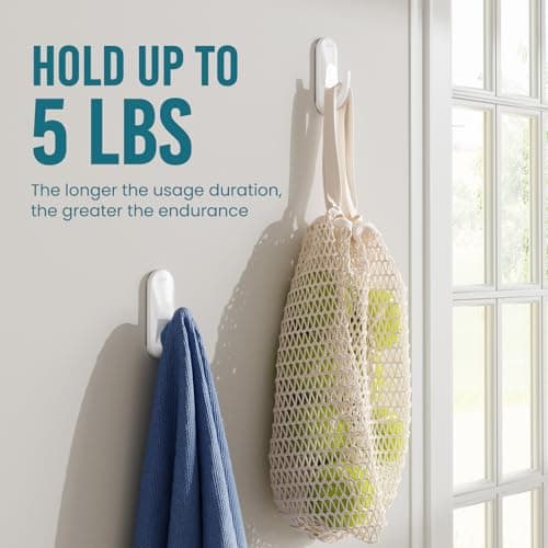 TAILI Hooks for Hanging,2 Plastic Large Sticky Hooks and 4 Adhesive Strips, White Utility Hooks for Painted Wall, No Damage Heavy Duty Hold up to 5 lb, Removable & Reusable for Door, Dorm, Clothes - Thumbnail 5