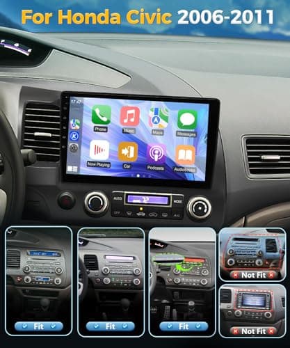 XGU 8 Core 4+64G Car Stereo for Honda Civic 2006 2007 2008 2009 2010 2011 Radio Apple Carplay Android Auto,10.1" Touch Screen for Civic Head Unit GPS Navi/5G WiFi/FM RDS EQ HiFi/SWC/Backup Camera - Thumbnail 2