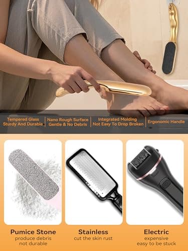 Beyond The Cream Veins Grain Foot File, Nano Glass Foot File, Hard Skin Callus Remover, Professional Pedicure Tool, Anti-Slip Handle Rope & Storage Bag, Ideal Gift for Beauty & Fitness Lovers, Golden - Thumbnail 2