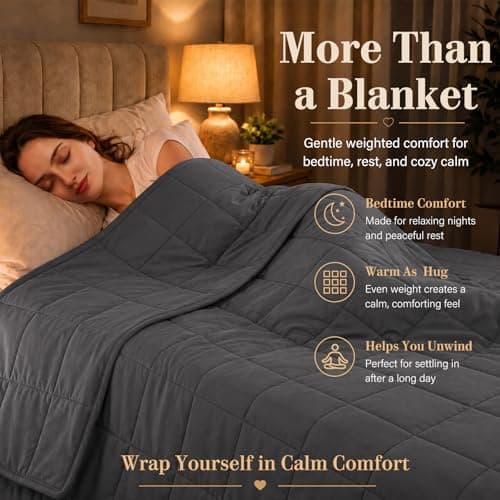 L'AGRATY Weighted Blanket for Adults- Dark Grey, 48"x72", 15lbs, Twin Full Size Heavy Throw Blanket, Cooling, Breathable, Microfiber with Glass Beads, Big, Washable, All-Season - Thumbnail 2