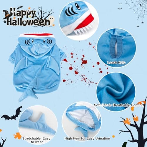 NACOCO Halloween Shark Dog Costume - Pet Christmas New Year Hoodie Warm Party Coat Outfit for Small and Medium Cat Dog Clothes(Blue Shark,XL) - Thumbnail 4