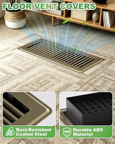 Floor Register 4 x 12, 4 Pack – Brown, Heavy-Duty Steel Vent Covers for Home Floor with Adjustable Airflow Control Lever, Rust-Resistant & Quiet Operation – Ideal for HVAC Systems - Thumbnail 3