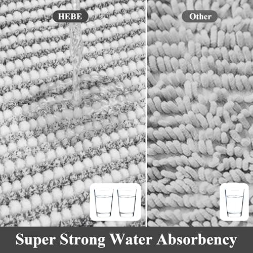 HEBE Chenille Bathroom Rug Sets 5 Piece,Super Absorbent Non Slip Bath Mats for Bathroom,Washable Bath Mat and U-Shaped Contour Toilet Rug Set for Tub Shower Floor Carpet - Thumbnail 4