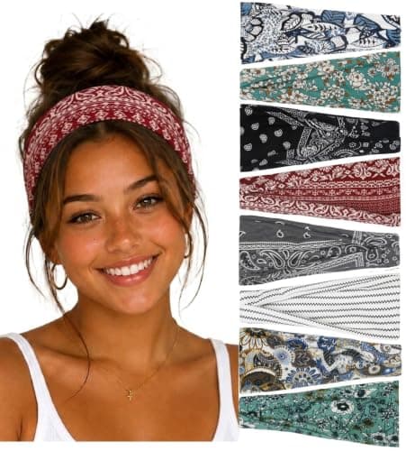 Tobeffect Headbands for Women Boho Bandana Headband: Wide Head Bands for Women's Hair Non Slip for Summer Beach, Fashion Thick Hairband 8 Pack - Image 1