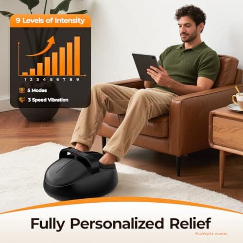 HTM Foot Massager with Heat, 5 Modes & 9-Level Intensity & 3-Speed Vibration, Shiatsu Kneading & Rolling Compression, with Remote & Portable Handle, Fits Up to Men's Size 13, Gift for Women Men - Thumbnail 3