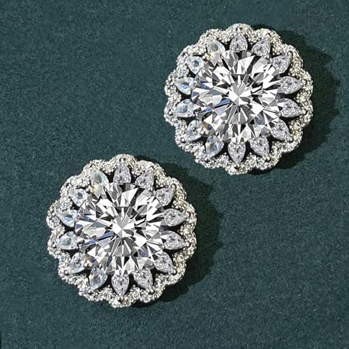 Stud Earrings Moissanite Sunflower S925 Sterling Silver D Color VVS1 Moissanite Elegant Floral Jewelry for Women 3Carat - Thumbnail 2