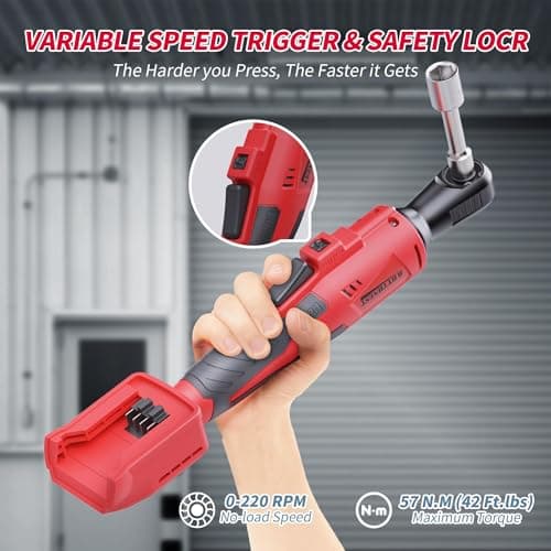 3/8" Cordless Ratchet Wrench Compatible with Milwaukee M18 Battery,42Ft-Lbs Torque Electric Ratchet Set with 220RPM Variable Speed Trigger,8 Sockets,1/4" and 1/2" Adapters,3" Extension Bar(Tool Only) - Thumbnail 4