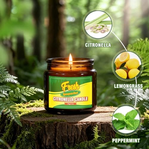 STRN Citronella Candles Outdoor, Citronella Scented Candle, Summer Indoor Soy Wax Candles, Glass Candle for Backyard Home Garden Patio Occasions, 20-Hour Burn Time, 10.5OZ(3 Packs) - Thumbnail 3
