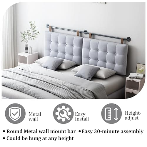 BSHOMGI Headboard Queen Size Headboards for Adjustable Bed Tufted Upholstered Head Board Only Gray Headboards, Fabric Line Headboard in Modern Button Design Bedroom(Gray, Queen) - Thumbnail 5