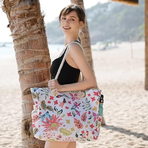 fauson Beach Bags For Women - Large Beach Bag with Zipper Waterproof Sandproof, Swiming Pool Bag Large Tote, colorful - Thumbnail 2