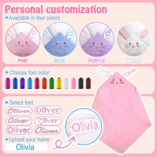 Individz Custom Hooded Bath Towel with Name, Personalized Highly Absorbent Bunny Towels, Baby Bath Towels for Girls Boys, Brithday Easter Gifts for Baby, Toddler, Newborn, Infant (Pink) - Thumbnail 5