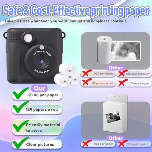 ESOXOFFORE Kids Camera Instant Print, Christmas Birthday Gifts for Kids Age 3-12, Selfie Digital Camera with 1080P Videos,Toddler Portable Travel Cameras Toy for 4 5 6 7 8 9 Year Old Boys Black - Thumbnail 5