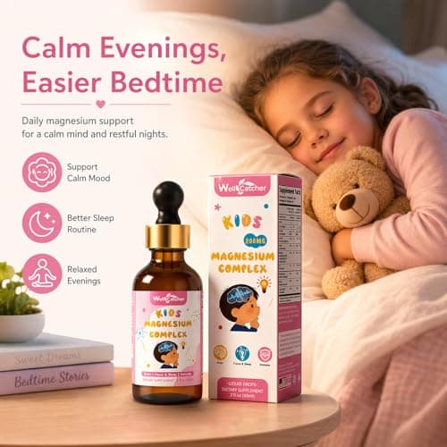 Magnesium Drops for Kids, Liquid Magnesium Glycinate Complex with Citrate & Taurate, Calm & Sleep Support, Brain & Focus Support, Sugar Free Strawberry Flavor, Easy to Take, 2 Fl Oz - Thumbnail 2