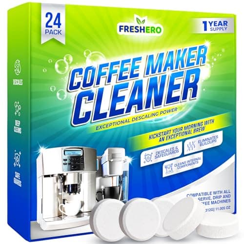 Coffee Maker Cleaner and descaler Tablets – 24 Pack, Compatible with Nespresso, Keurig, Breville, Ninja, Delonghi & more, Coffee pot cleaner tabs, Coffee Machine Descaling solution for upto 1 year - Image 1