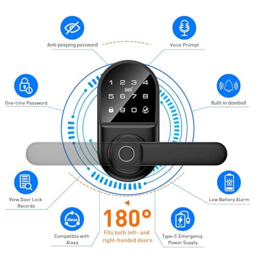 Smart keypad Door Lock with Handle，Fingerprint Keyless Entry Digital Lock with Built-in doorbell for Front Door,Bedroom,biometric Door knob, APP Control - Thumbnail 5