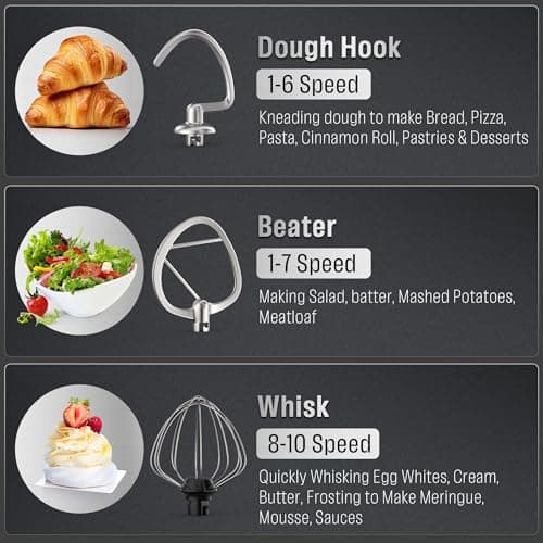 Stand Mixer Body with Stainless Steel Cladding Pro-Grade Powerful Kitchen Mixer for Baking Bread Dough Cake 10+p Speed Tilt-Head Electric Food Mixer With 6.5QT Bowl Dough Hook Wire Whisk Flat Beater - Thumbnail 6