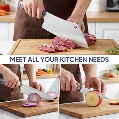 Topfeel 3PCS Professional Chef Knife Set, Ultra Sharp Japanese Kitchen Knife, German High Carbon Stainless Steel 8" Meat Cleaver 8" Chef's Knives 5" Utility Knife with Gift Box - Thumbnail 5