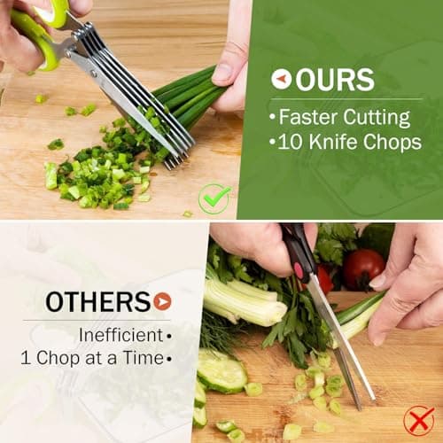 Herb Scissors, X-Chef Multipurpose 5 Blade Kitchen Herb Shears Herb Cutter with Safety Cover and Cleaning Comb for Chopping Basil Chive Parsley (Green) - Thumbnail 3