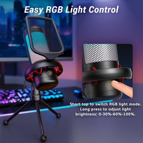 TONOR Gaming Microphone Set, USB Condenser Mic for PC with Stand, Controllable RGB, Quick Mute, Volume Control, for Twitch Streaming, Discord Chatting, 200 cm/78inch Cable, Desktop Stand TC310 - Thumbnail 4