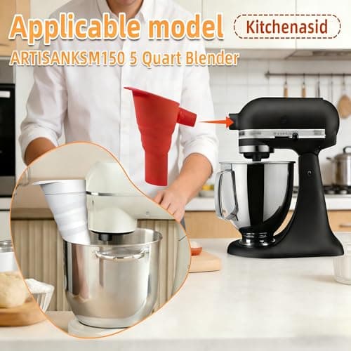 Large Flour Funnel for Kitchen Aid Mixer,Foldable Silicone Kitchen Aid Attachments for Mixer Fit Tilt-Head 4.5–5 Qt (KSM150) with Hanging Loop,Suitable for Use in Kitchens and Bakeries,Dishwasher Safe - Thumbnail 5
