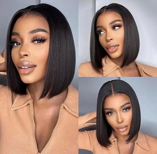 Human Hair Bundles Straight 4 Bundles with Closure 10A Unprocessed Human Hair Brazilian Virgin Hair Bundles 50g/Pcs Natural Black Hair Extensions(12"12"12"12"with 10"Closure) - Thumbnail 2